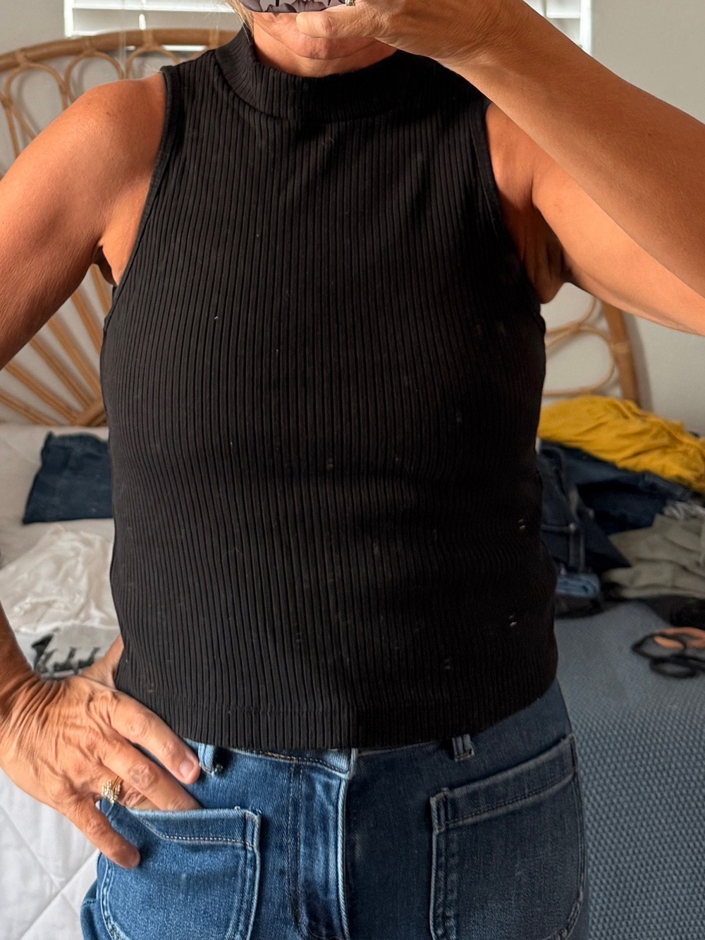 2 Sleeveless : A Black and A White Ribbed Mock Neck Tank Top - Picture 3 of 5